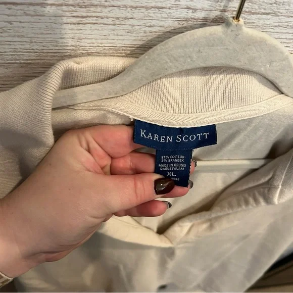 Karen Scott Beige Collared Sleeveless Polo Tank Top Size XL Casual Knit Stretch - Picture 3 of 4